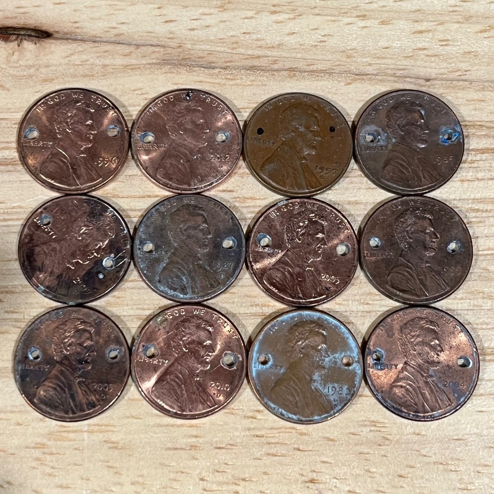 Lot of 12 Drilled Lincoln Pennies 1957-2012 Mixed Designs Jewelry Craft Charms
